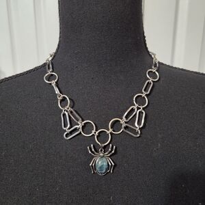 Cyber Spider Handmade Necklace Goth Jewelry Emo Punk Silver Tone Stone Crystal